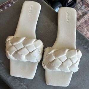 Open Edit White Braided Open Square Toe Sandals Slip On Boho